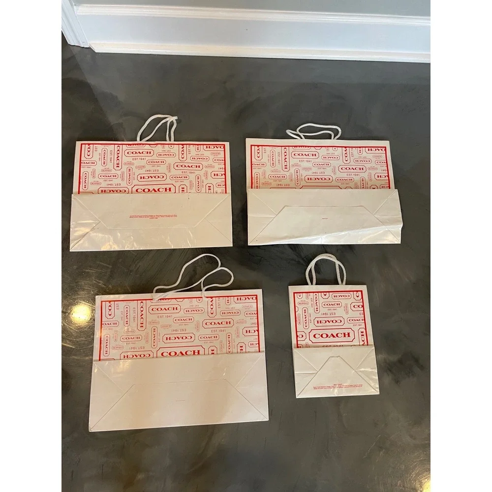 Coach Red Logo Monogram White Paper Shopping Gift Bags Set of 4 Y2K VTG READ